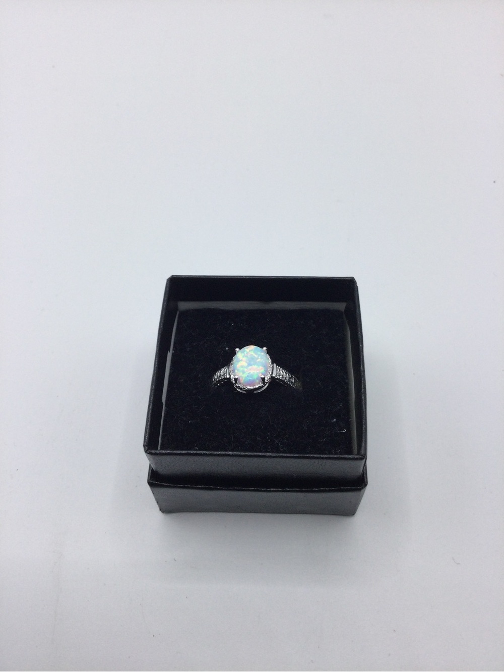 Sterling-Style White Opal Oval Ring with Halo Accent - Women Jewelry